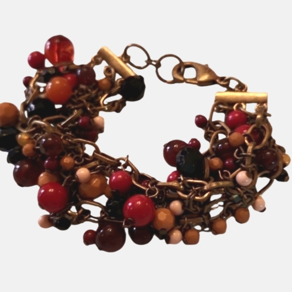 Vintage brass chain bracelet with ball charms beaded